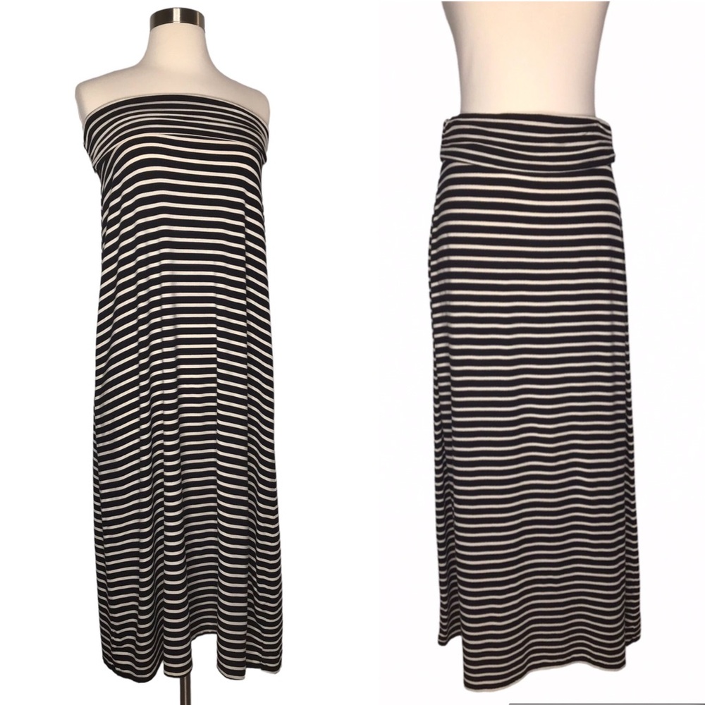J.Crew Strapless Maxi Skirt Ruched Waist Striped Beachy Casual Dress Option XS